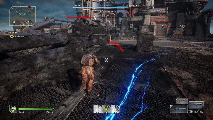 Podstawowych ataków Gaussa możecie łatwo unikać w trakcie biegu lub korzystając z wielu zasłon, które rozstawiono na całym obszarze areny - Outriders: Gauss - boss, jak pokonać? - Outriders - poradnik do gry