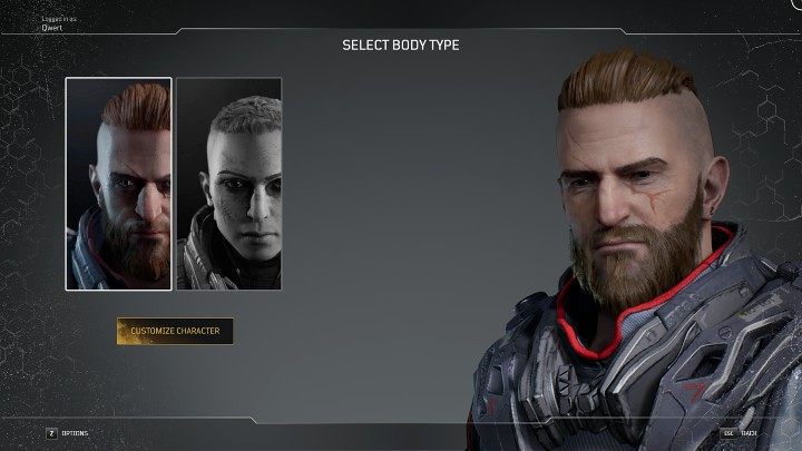 Pierwszym krokiem tworzenia nowej postaci w grze Outriders jest wybór płci (Body Type): kobieta lub mężczyzna - Outriders: Kreacja postaci - Outriders - poradnik do gry