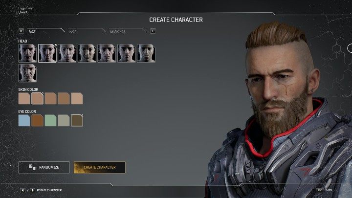 Kolejny krok kreacji nowego bohatera w grze Outriders polega na wybraniu kształtu twarzy, koloru skóry i koloru oczu - Outriders: Kreacja postaci - Outriders - poradnik do gry