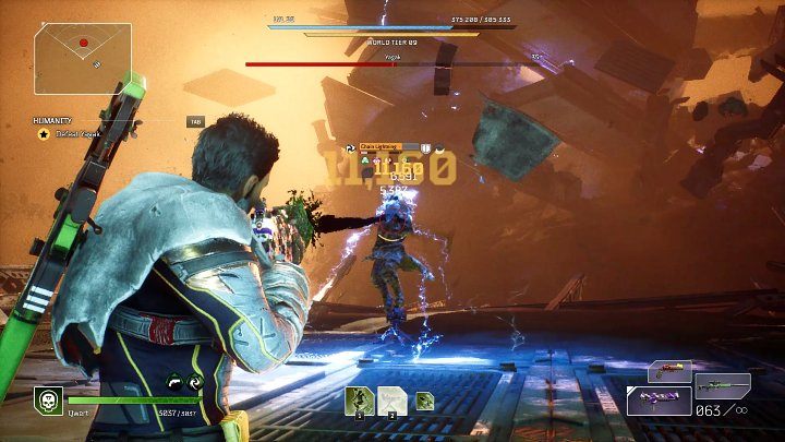 Chain Lightning to jeszcze jedna unikatowa moc Anomalii Yagaka i zdecydowanie najgroźniejsza, ponieważ nie da się jej uniknąć - Outriders: Yagak, 2 walka - finałowy boss, jak pokonać? - Outriders - poradnik do gry