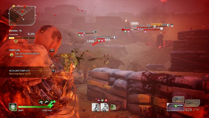 W okopach czeka na Was liczny komitet powitalny złożony ze zwykłych żołnierzy, berserków, snajperów, a także mocniejszych Elitarnych jednostek - Vanguard Captain, Cremator - Outriders: Linia frontu/Frontline - Ekspedycja, solucja - Outriders - poradnik do gry