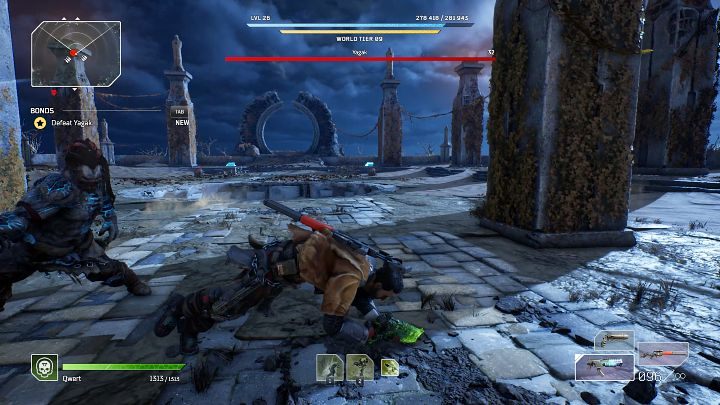 Tuż po rozpoczęciu walki Yagak wykona szybki skok i zaatakuje z powietrza, więc bądźcie przygotowani na unik lub schowajcie się za jednym z kamiennych filarów - gdy przeciwnik uderzy w przeszkodę, atak zostanie anulowany - Outriders: Yagak, 1 walka - boss, jak pokonać? - Outriders - poradnik do gry