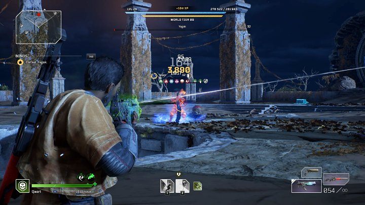 Unikajcie zagrożonych obszarów, gdy przeciwnik korzysta ze swoich umiejętności, nie pozostawajcie za długo w jednym miejscu i starajcie się trzymać przeciwnika na dystans, by nie mógł zranić Was mieczem - Outriders: Yagak, 1 walka - boss, jak pokonać? - Outriders - poradnik do gry