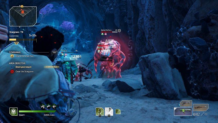 Gdy tylko rozbijecie kamienną przeszkodę, korytarz zostanie zasypany sporą ilością stworów, w tym agresywnymi Alpha Perforo - Outriders: Gwiezdny grób/Stargrave - Ekspedycja, solucja - Outriders - poradnik do gry