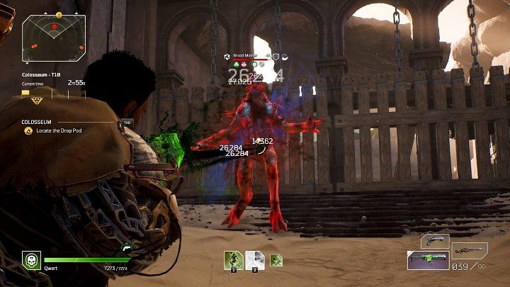 Po wejściu do wewnętrznej komory Koloseum podbiegnijcie do drewnianej bramy i spróbujcie wyeliminować Brood Mother, zanim pomniejsze jednostki zdążą podbiec do Waszego bohatera - Outriders: Koloseum/Colosseum - Ekspedycja, solucja - Outriders - poradnik do gry