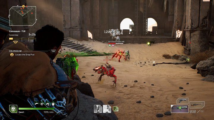Po chwili z kierunku widocznego na powyższym obrazku nadbiegnie spora grupa Alpha Perforo, które mogą napsuć wiele krwi, jeśli zaatakują jednocześnie - Outriders: Koloseum/Colosseum - Ekspedycja, solucja - Outriders - poradnik do gry