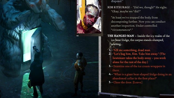 Chwilę potrwa, zanim Harryemu i Kimowi uda się przetransportować ciało do lodówki, przez co czas gry zostanie przesunięty nieco do przodu - Disco Elysium: Schłódź ciało ofiary - solucja, opis przejścia - Disco Elysium - poradnik do gry