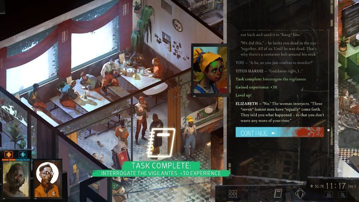 Zanim będziecie mogli porozmawiać z Titusem (przywódca grupy Hardie Boys), najpierw będziecie musieli pomówić z Elizabeth - kobietą, która wcześniej siedziała przed budynkiem hotelu - Disco Elysium: Przesłuchaj samozwańczych mścicieli - solucja, opis przejścia - Disco Elysium - poradnik do gry