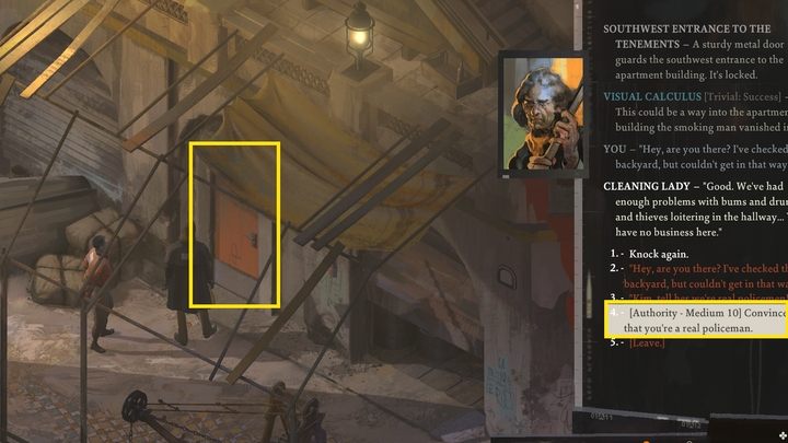 Alternatywne wejście znajduje się przy wybrzeżu - czerwone drzwi - Disco Elysium: Przesłuchaj niedzielnego przyjaciela - solucja, opis przejścia - Disco Elysium - poradnik do gry