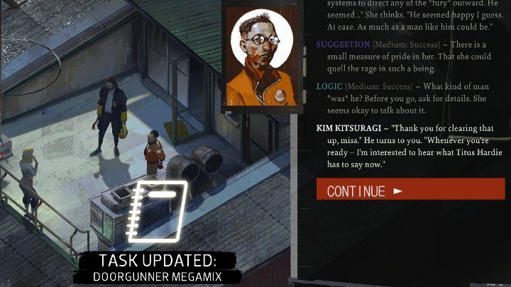 Z poziomu ekwipunku wejdźcie w interakcję z taśmą i odsłuchajcie nagranie, a następnie pójdźcie porozmawiać z Klaasje - Disco Elysium: Megamiks Strzelecki - solucja, opis przejścia - Disco Elysium - poradnik do gry