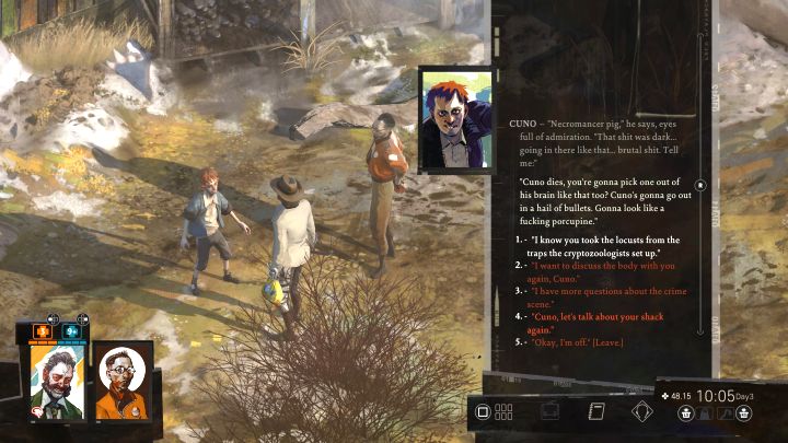 Powróćcie na podwórze i dopiero teraz porozmawiajcie z Cuno na temat insektów - Disco Elysium: Sprawa zaginionych insektów - solucja - Disco Elysium - poradnik do gry