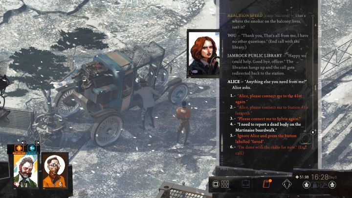 Dalsza część zadania odbywa się przy samochodzie Kima (dla przypomnienia stoi zaparkowany na południe od hostelu Whirling-in-Rags) - Disco Elysium: Ciało na promenadzie - solucja - Disco Elysium - poradnik do gry