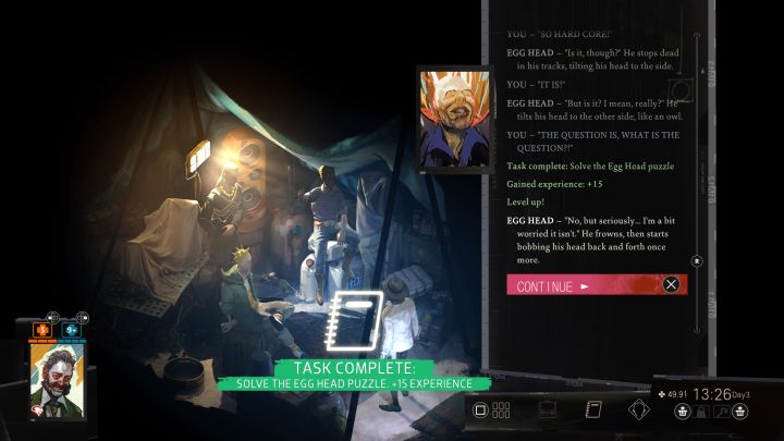 W trakcie drugiej rozmowy 5x wybierzcie opcję braku reakcji, a następnie opcje dialogowe SO HARD CORE - Disco Elysium: Rozwiąż zagadkę Jajkogłowca - solucja - Disco Elysium - poradnik do gry