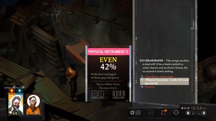 Na potrzeby siłowego otwarcia maszyny do lodów musicie przejść trudny test umiejętności Ciało jako narzędzie - w jego zaliczeniu pomoże m - Disco Elysium: Pomóż Soonie z jej projektem- solucja - Disco Elysium - poradnik do gry