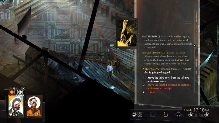 Przejdźcie do południowo-wschodniej części kościoła i wykonajcie interakcję w miejscu z misami (obrazek) - Disco Elysium: Pomóż Soonie z jej projektem- solucja - Disco Elysium - poradnik do gry