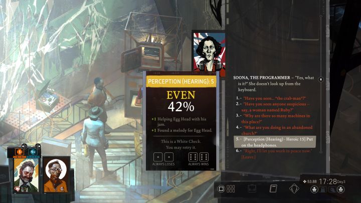 Powróćcie do Sony i według niej nic się nie zmieniło - musicie dowiedzieć się dlaczego nie słyszała nic przez słuchawki - Disco Elysium: Pomóż Soonie z jej projektem- solucja - Disco Elysium - poradnik do gry