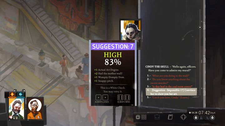 Dla przypomnienia Cindy stoi na zachodnim balkonie budynku mieszkalnego we wschodnim Martinaise - Disco Elysium: Stań się zamożnym człowiekiem - solucja - Disco Elysium - poradnik do gry