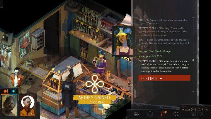Jeśli spróbujesz zapłacić za szkody czekiem, Garte odrzuci Twoją propozycję i zażąda prawdziwych pieniędzy - Disco Elysium: Jak zrealizować Novelty cheque? - Disco Elysium - poradnik do gry