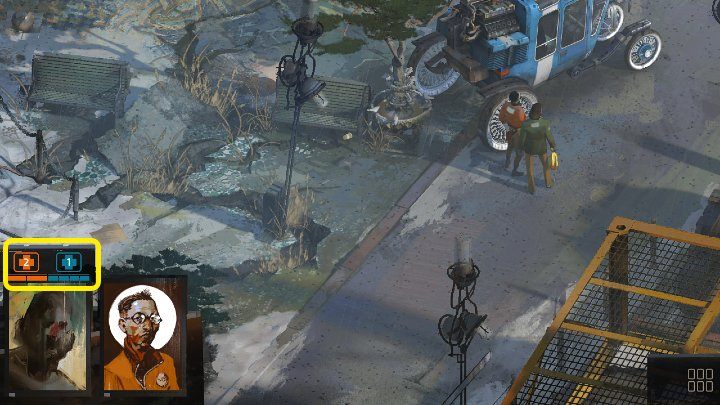 Poziom zdrowia i morale postaci wyświetla się tuż nad jego kartą, w lewym dolnym rogu ekranu - Disco Elysium: Jak wyleczyć obrażenia? - Disco Elysium - poradnik do gry