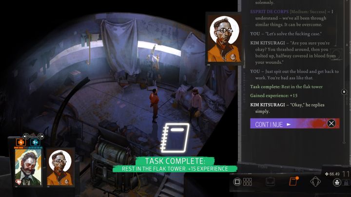 Zaczniecie eksplorować wyspę we śnie i jest to częścią sekretnego zadania Ofiaruj Dolores Dei figurki - opisaliśmy je na osobnej stronie solucji - Disco Elysium: Odpocznij w wieży przeciwlotniczej - solucja - Disco Elysium - poradnik do gry