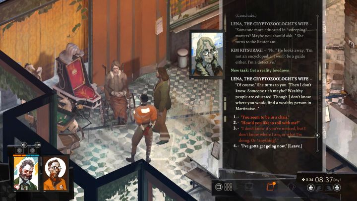 Zadanie można rozpocząć w trakcie rozmowy z Leną - to kobieta na wózku inwalidzkim na parterze hostelu Whirling-in-Rags - Disco Elysium: Otrzymaj pomoc w zrozumieniu rzeczywistości - solucja - Disco Elysium - poradnik do gry