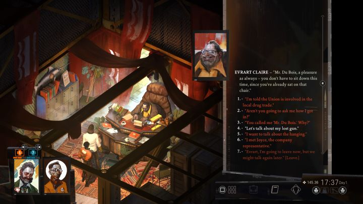Dotarcie do tej postaci w porcie (wschodni kraniec miasta) opisaliśmy na stronie Gdzie jest Evrart Claire - Disco Elysium: Wytrop swoją broń - solucja - Disco Elysium - poradnik do gry