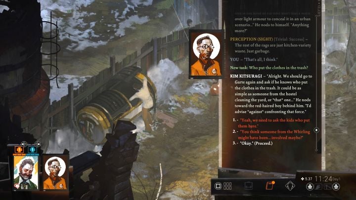 Quest ten to kontynuacja zadania Otwórz pojemnik na śmieci - opisaliśmy je na osobnej stronie solucji - Disco Elysium: Kto zostawił ubrania w śmietniku - solucja - Disco Elysium - poradnik do gry