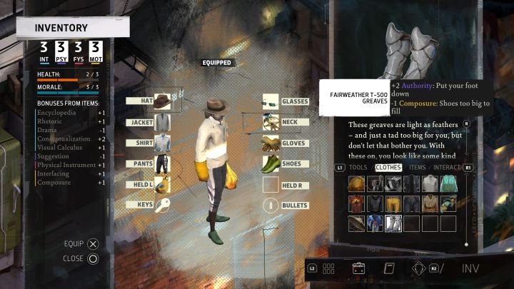Gdy proces gotowania dobiegnie końca do waszego ekwipunku trafią Nogawice Fairweather T-500 - Disco Elysium: Zdobyć buty zmarłego - solucja - Disco Elysium - poradnik do gry