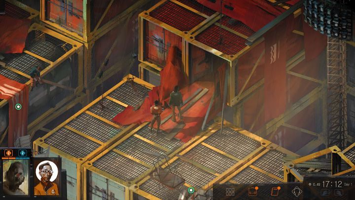 Dojdziecie docelowo do wejścia do biura Evrarta Clairea - musicie wejść do dużego czerwonego kontenera pokazanego na obrazku - Disco Elysium: Gdzie jest Evrart Claire? - Disco Elysium - poradnik do gry