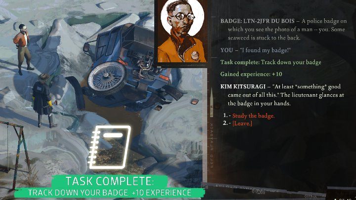 Teraz musicie przejść do ekwipunku i wejść w interakcję z odznaką - Disco Elysium: Znajdź swoją odznakę - solucja - Disco Elysium - poradnik do gry