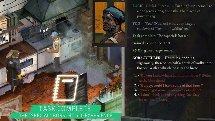 Udajcie do kuchni i porozmawiajcie z kucharzem na temat barszczu: What is in that borscht youre making there - Disco Elysium: Niezwykły barszcz - solucja - Disco Elysium - poradnik do gry