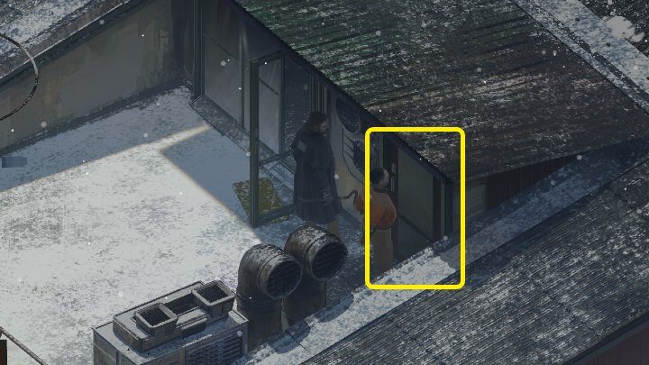 Po wejściu do pokoju Klaasje możecie udać się na taras na dachu, gdzie znajdziecie zamknięte drzwi - Disco Elysium: Zbadaj tajne przejścia w Whirling - solucja - Disco Elysium - poradnik do gry