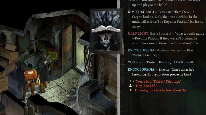Na parterze sekretnego pomieszczenia przechowywane są stare, zepsute maszyny do pinballa - Disco Elysium: Zbadaj tajne przejścia w Whirling - solucja - Disco Elysium - poradnik do gry