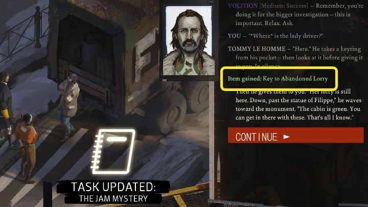 Są 2 sposoby na uzyskanie dostępu do ciężarówki - Disco Elysium: Tajemnica korka - solucja - Disco Elysium - poradnik do gry