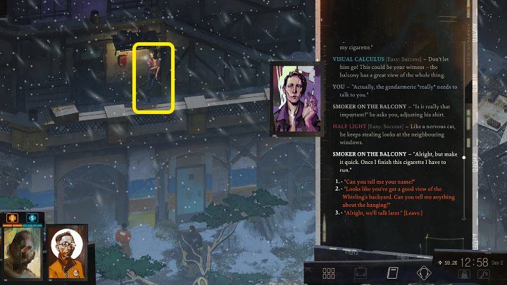 Porozmawiajcie z mężczyzną, który stoi na balkonie budynku mieszkalnego - Disco Elysium: Balkonowy palacz - solucja - Disco Elysium - poradnik do gry