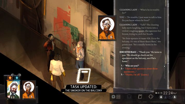 Wejdźcie do budynku mieszkalnego i znajdźcie staruszkę sprzątającą korytarz - Disco Elysium: Balkonowy palacz - solucja - Disco Elysium - poradnik do gry