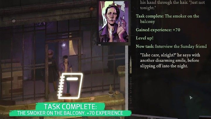 Po zapukaniu do drzwi nikt nie odpowie i zgodnie z sugestią Kima musicie powrócić w jednym z kolejnych dni po 21:00 - Disco Elysium: Balkonowy palacz - solucja - Disco Elysium - poradnik do gry