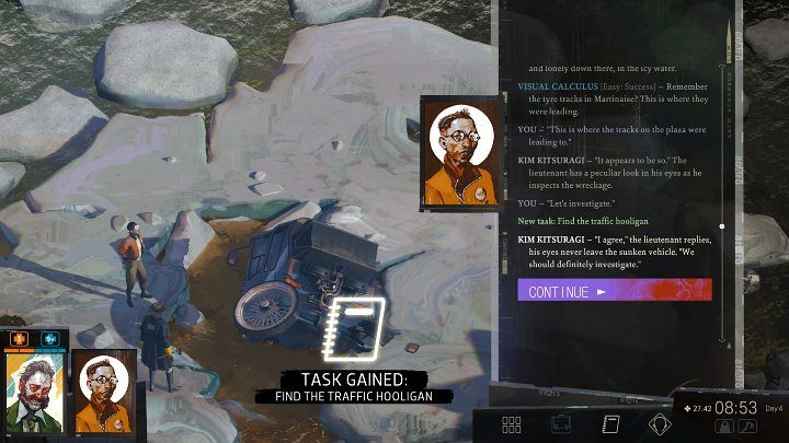 Kontynuowanie zadania jest możliwe dopiero w trzecim dniu - musicie odblokować dostęp do wybrzeża w zachodniej części mapy - Disco Elysium: Znajdź ulicznego chuligana - solucja - Disco Elysium - poradnik do gry