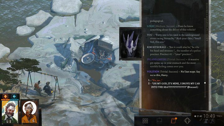 Usiądźcie na pobliskich huśtawkach i poczekajcie na odpływ - Disco Elysium: Znajdź ulicznego chuligana - solucja - Disco Elysium - poradnik do gry