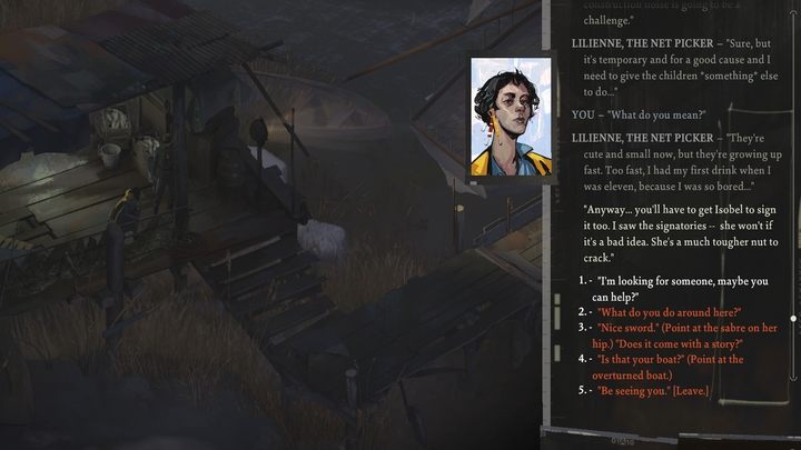 Lilienne znajdziecie w wiosce rybackiej, kierując się na pomost - Disco Elysium: Zdobądź dwa podpisy dla Evrarta - solucja, opis przejścia - Disco Elysium - poradnik do gry