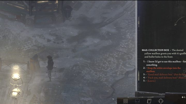 Udajcie się na plac przed księgarnią, gdzie koło schodków znajduje się skrzynka - Disco Elysium: Zdobądź dwa podpisy dla Evrarta - solucja, opis przejścia - Disco Elysium - poradnik do gry