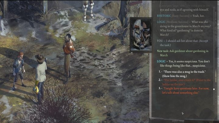 Do rozpoczęcia tego zadania wymagana jest Logika na min - Disco Elysium: Spytaj ogrodniczkę o prace ogrodowe w marcu - opis przejścia, solucja - Disco Elysium - poradnik do gry