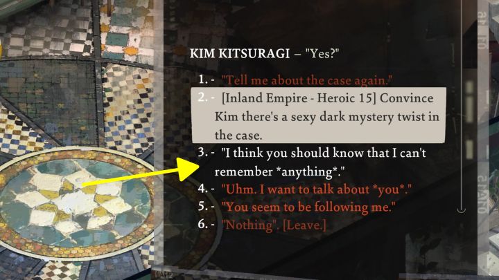To drobne zadanie, które możecie odblokować rozmawiając z Kimem - zagadajcie w dowolnym momencie do partnera Harryego klikając na nim - Disco Elysium: Skontaktuj się z lazaretem swojego komisariatu - solucja - Disco Elysium - poradnik do gry