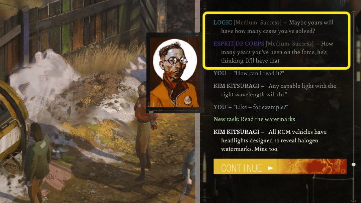 Pasywne testy umiejętności (Passive Skill checks) odbywają się w tle i zostają automatycznie zaliczone, gdy postać osiągnie pozytywny wynik rzutu kośćmi - Disco Elysium: Testy umiejętności/Skill checks - Disco Elysium - poradnik do gry