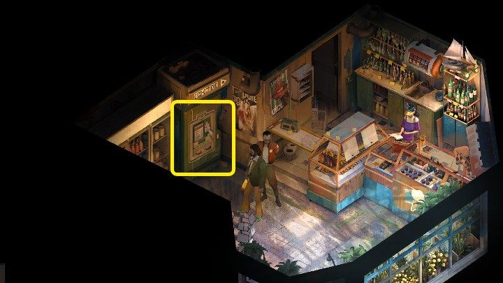 Po wejściu do sklepu podejdź do maszyny oznaczonej na powyższym obrazku i sprzedaj niepotrzebne przedmioty - Disco Elysium: Jak zarabiać pieniądze? - Disco Elysium - poradnik do gry