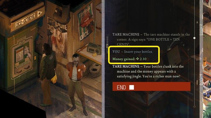 Dodatkowe pieniądze (Reál) od razu wpadną do Twojej kieszeni, jednak nie masz co liczyć na znaczny zysk - jedna butelka jest warta zaledwie 10 centów - Disco Elysium: Jak zarabiać pieniądze? - Disco Elysium - poradnik do gry