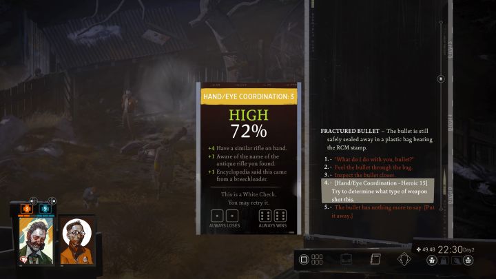 Opisywany quest odblokujecie dość łatwo, ale warto zdecydować się na pełne oględziny i ustalenie typu karabinu, z którego oddano strzał - Disco Elysium: Znajdź narzędzie zbrodni - solucja - Disco Elysium - poradnik do gry