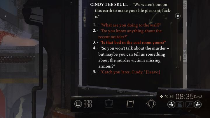 W rozmowie z Cindy poruszcie temat zaginionego pancerza wisielca - Disco Elysium: Znajdź opancerzone rękawice - solucja - Disco Elysium - poradnik do gry