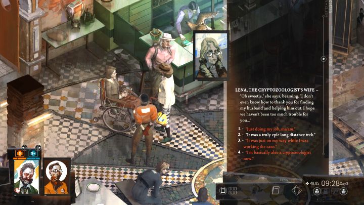 Powróćcie do hostelu - w kawiarni na parterze powinni przebywać Morell, Gary oraz Lena (kobieta na wózku, która wcześniej wysłała Was na poszukiwania Morella) - Disco Elysium: Sprawdź pułapki - solucja - Disco Elysium - poradnik do gry