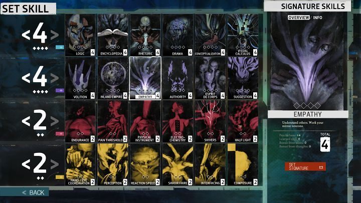 Początkowy poziom umiejętności Waszego bohatera jest równy poziomowi poszczególnych Atrybutów, co można zauważyć na powyższym obrazku - Disco Elysium: Umiejętności (Skills) - Disco Elysium - poradnik do gry